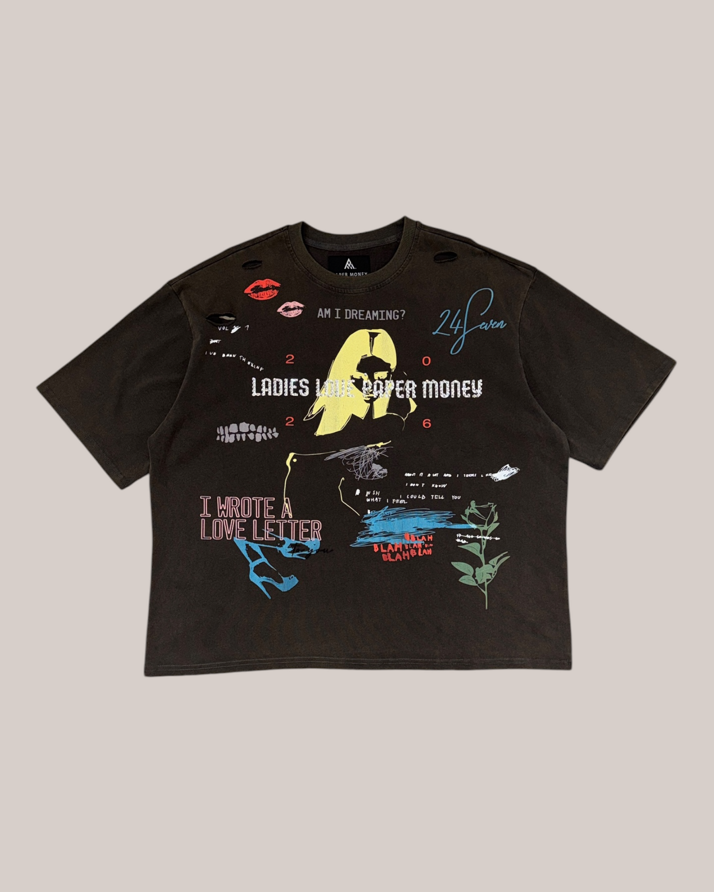 T-Shirt Boxy Fit Love Letter Tee Brownish-Grey BH3551 Paper Money