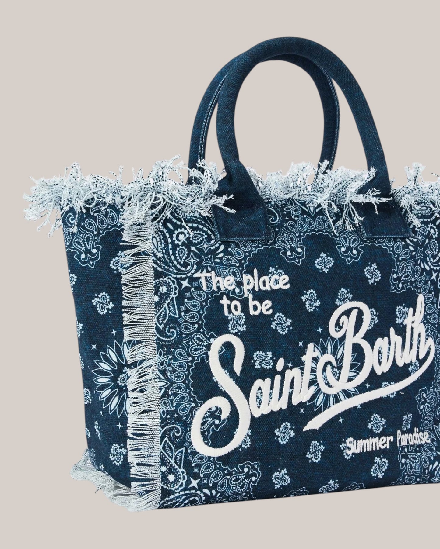 Borsa Vanity Regular Large In Canvas Azzuro Stampa Bandana VNI001 09488L MC2 Saint Barth