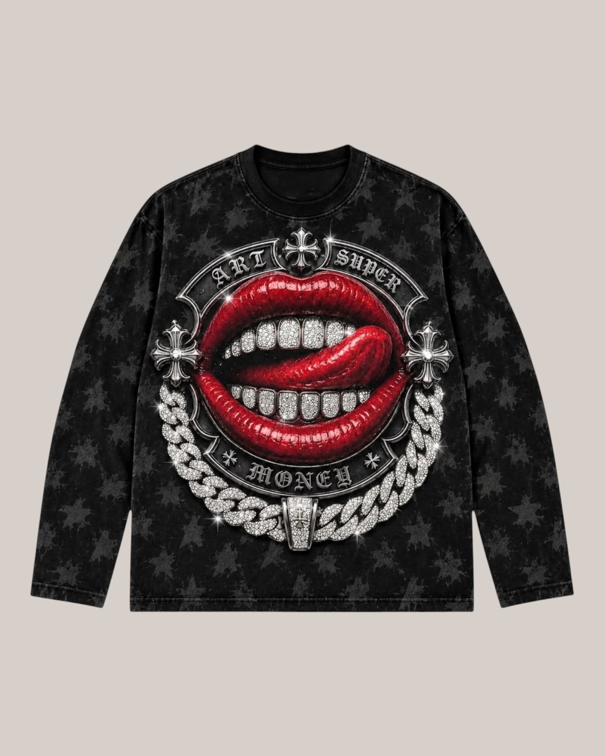 Art Supermoney T-Shirt Manica Lunga Deep Ghotic Red Lips