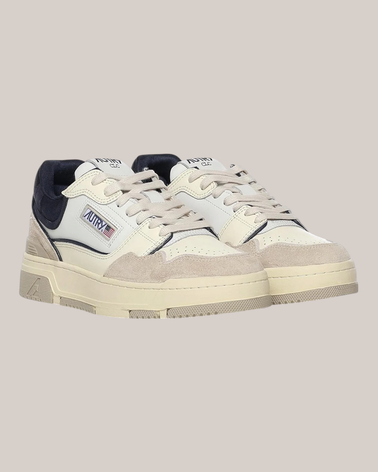 Sneakers CLC In Pelle e Suede Bianco Sand e Space Blu ROLM MC13 Autry