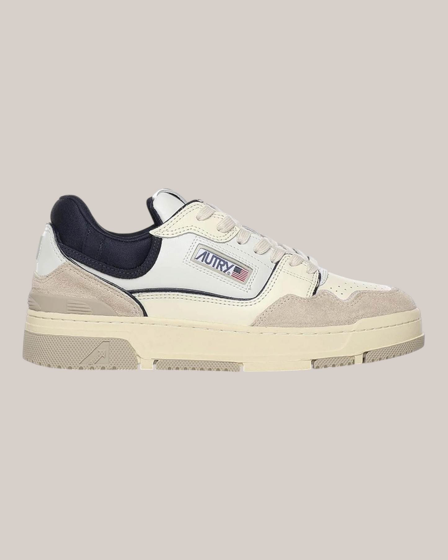 Sneakers CLC In Pelle e Suede Bianco Sand e Space Blu ROLM MC13 Autry