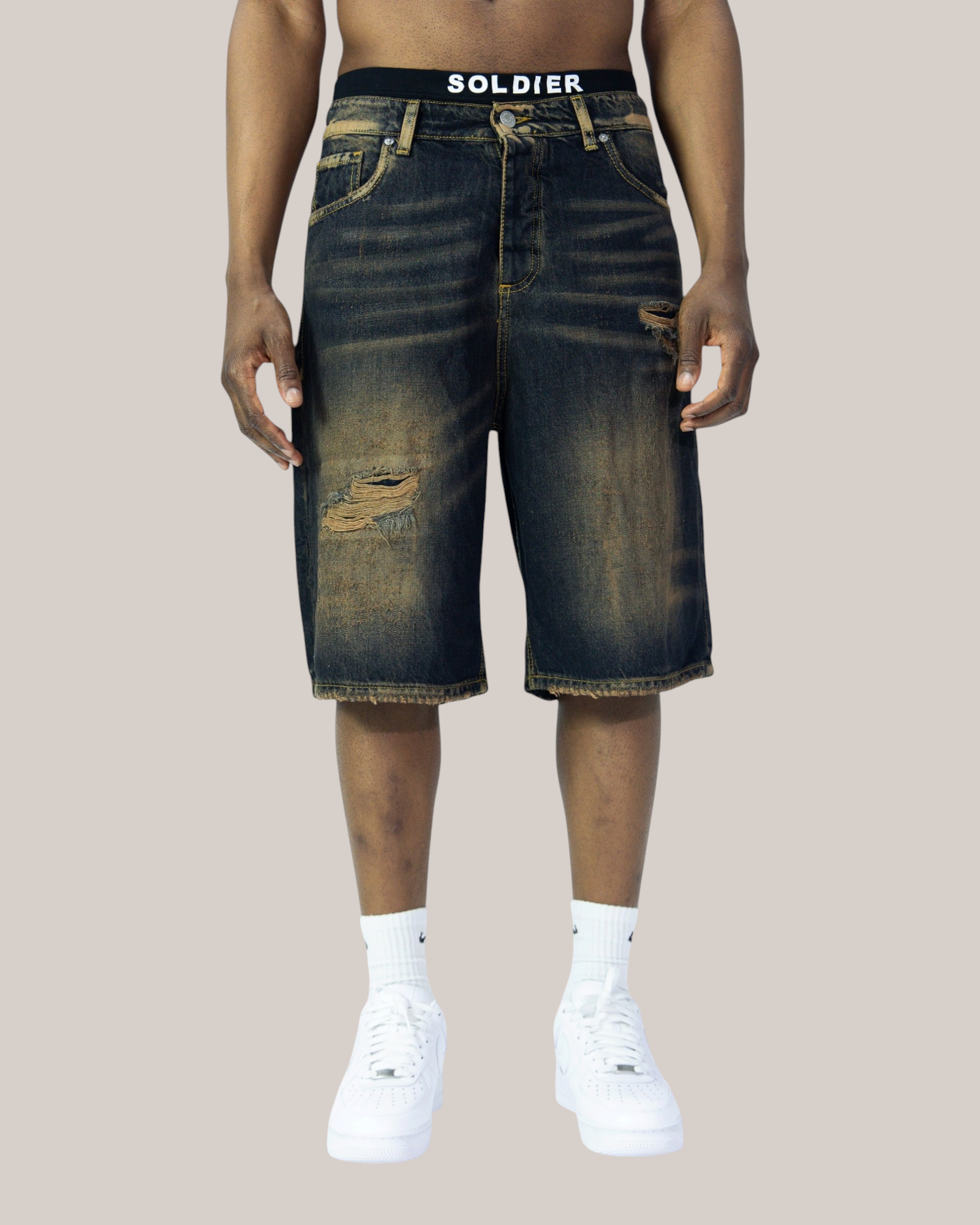 Short Baggy Fit Lavaggio Sabbiato Scuro 07B Soldier