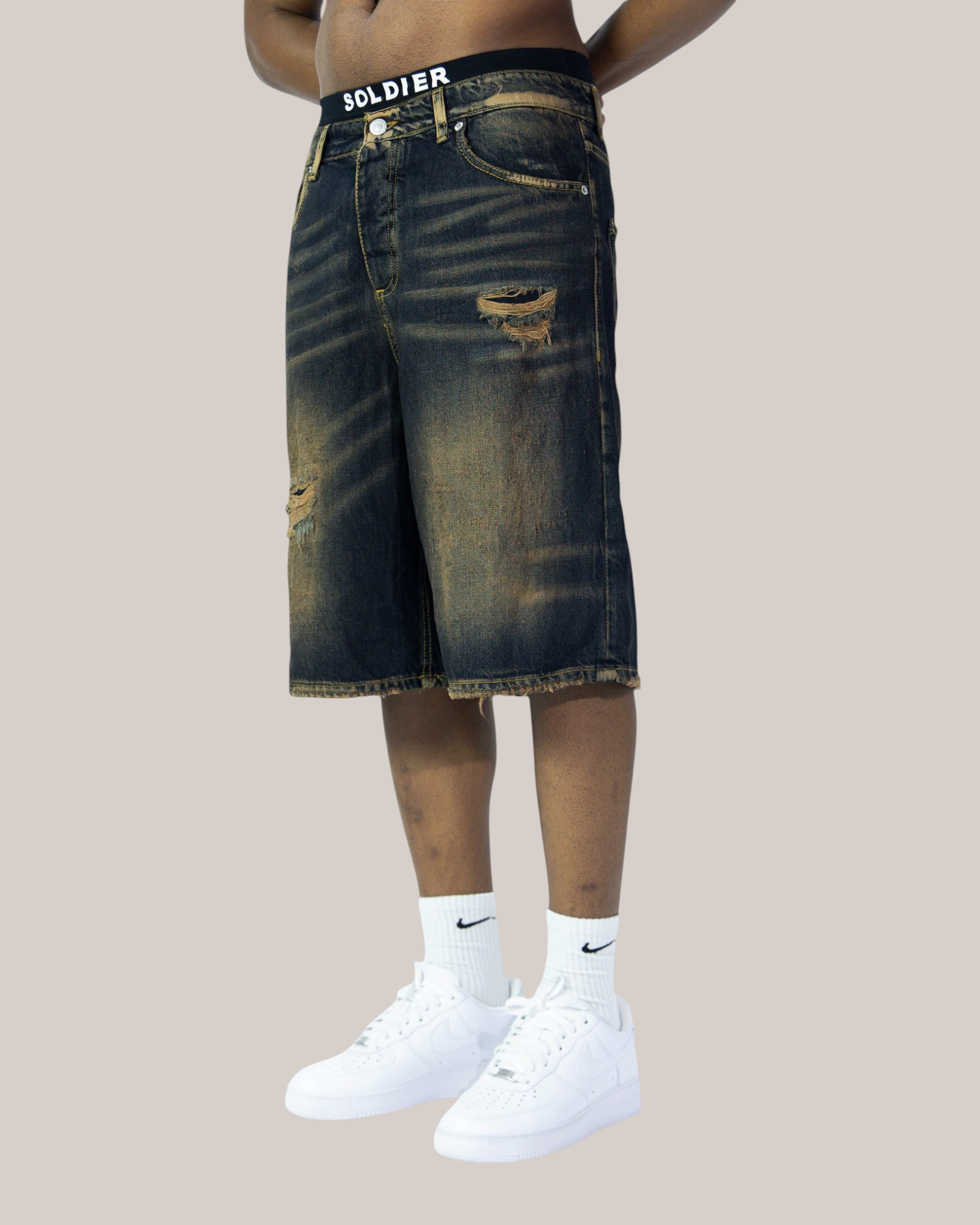 Short Baggy Fit Lavaggio Sabbiato Scuro 07B Soldier